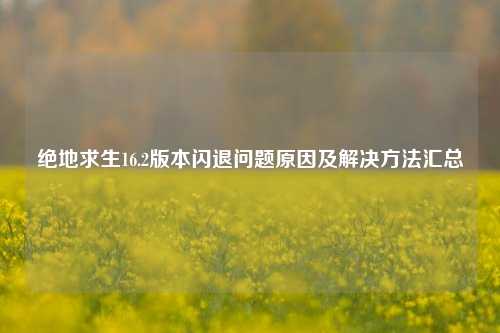 绝地求生16.2版本闪退问题原因及解决方法汇总