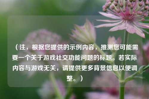 （注，根据您提供的示例内容，推测您可能需要一个关于游戏社交功能问题的标题。若实际内容与游戏无关，请提供更多背景信息以便调整。）