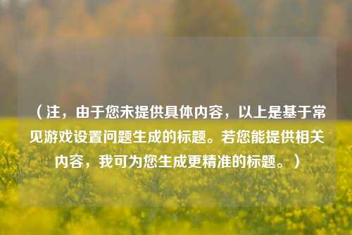 (注,由于您未提供具体内容,以上是基于常见游戏设置问题生成的标题。若您能提供相关内容,我可为您生成更精准的标题。)