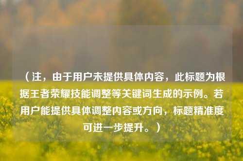 (注,由于用户未提供具体内容,此标题为根据王者荣耀技能调整等关键词生成的示例。若用户能提供具体调整内容或方向,标题精准度可进一步提升。)