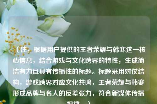 （注，根据用户提供的王者荣耀与韩寒这一核心信息，结合游戏与文化跨界的特性，生成简洁有力且具有传播性的标题。标题采用对仗结构，游戏跨界对应文化共鸣，王者荣耀与韩寒形成品牌与名人的反差张力，符合新媒体传播规律。）