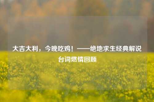 大吉大利,今晚吃鸡!——绝地求生经典解说台词燃情回顾