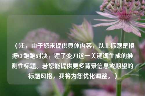 (注,由于您未提供具体内容,以上标题是根据CF跑跑对决,锤子变刀这一关键词生成的推测性标题。若您能提供更多背景信息或期望的标题风格,我将为您优化调整。)