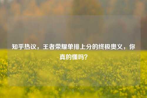 知乎热议,王者荣耀单排上分的终极奥义,你真的懂吗?