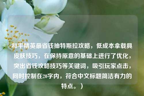 和平精英最省钱抽特斯拉攻略，低成本拿载具皮肤技巧，在保持原意的基础上进行了优化，突出省钱攻略技巧等关键词，吸引玩家点击，同时控制在20字内，符合中文标题简洁有力的特点。）