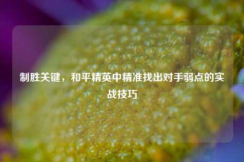 制胜关键，和平精英中精准找出对手弱点的实战技巧