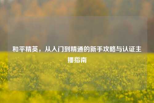 和平精英,从入门到精通的新手攻略与认证主播指南