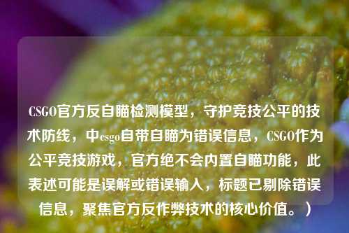 CSGO官方反自瞄检测模型,守护竞技公平的技术防线,中csgo自带自瞄为错误信息,CSGO作为公平竞技游戏,官方绝不会内置自瞄功能,此表述可能是误解或错误输入,标题已剔除错误信息,聚焦官方反作弊技术的核心价值。)