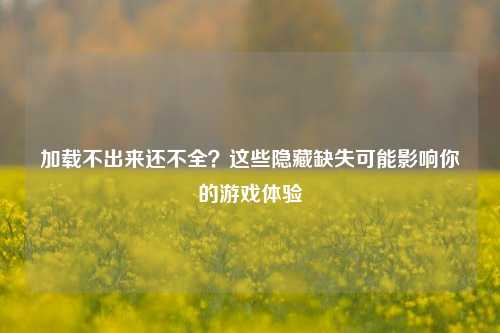 加载不出来还不全？这些隐藏缺失可能影响你的游戏体验