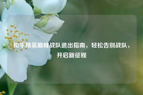 和平精英巅峰战队退出指南，轻松告别战队，开启新征程