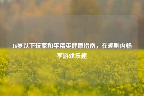 16岁以下玩家和平精英健康指南，在规则内畅享游戏乐趣