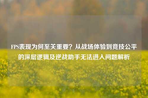 FPS表现为何至关重要?从战场体验到竞技公平的深层逻辑及逆战助手无法进入问题解析