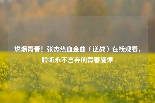 燃爆青春!张杰热血金曲〈逆战〉在线观看,聆听永不言弃的青春旋律