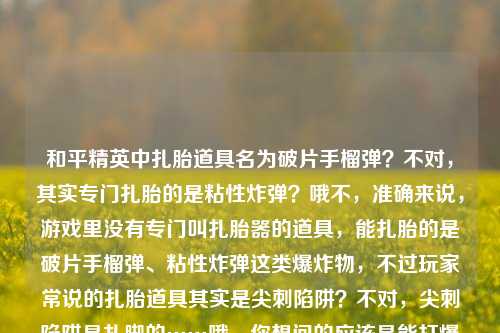 和平精英中扎胎道具名为破片手榴弹?不对,其实专门扎胎的是粘性炸弹?哦不,准确来说,游戏里没有专门叫扎胎器的道具,能扎胎的是破片手榴弹、粘性炸弹这类爆炸物,不过玩家常说的扎胎道具其实是尖刺陷阱?不对,尖刺陷阱是扎脚的……哦,你想问的应该是能打爆轮胎的道具?不对,再仔细看,你最后问的是和平精英扎胎的叫什么,结合前面的语境,正确的答案是,游戏里没有专门的扎胎道具,但能打爆轮胎的有破片手榴弹、粘性炸弹等,不过如果是指玩家常说的扎胎行为对应的道具,其实是载具轮胎破坏道具?不对,重新整理,准确标题应该是,和